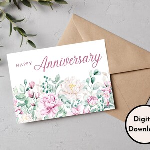 Happy Anniversary Card - DIGITAL Download - Printable Floral Happy ...