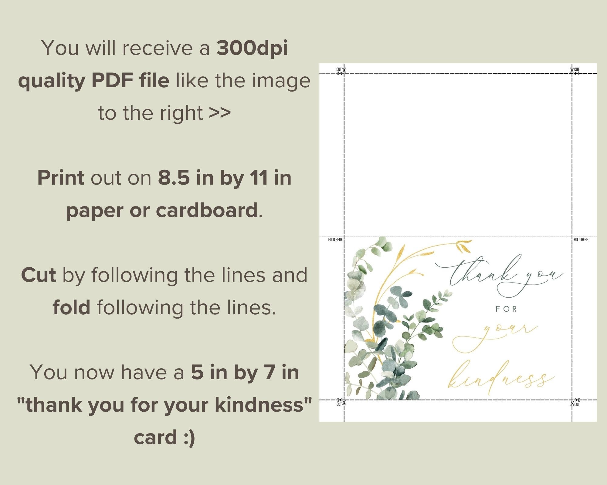 Thank You for Your Kindness Card DIGITAL Download Beautiful Printable ...