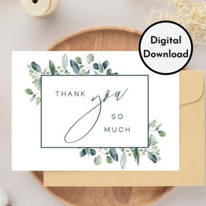 Tarjeta de agradecimiento: descarga DIGITAL: hermosa tarjeta de agradecimiento de eucalipto para imprimir: impresión de 8,5 x 11 pulgadas; corte a 5 x 7 pulgadas