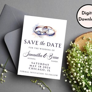 Personalized Save The Date Featuring Silver Rings - DIGITAL JPG FILE - 5 in by 7 in - Printable Save The Date - Wedding Save The Date