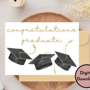 Gefeliciteerd afgestudeerd - kaart met afstudeerpetten - digitale download - afdrukbare afstudeerkaart - print 8,5 x 11 inch - gesneden tot 5 x 7 inch