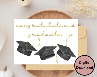 Felicitaciones Graduado - Tarjeta con birretes de graduación - Descarga DIGITAL - Tarjeta de graduación imprimible -Imprimir 8.5 pulgadas por 11 pulgadas - Cortar a 5 pulgadas por 7 pulgadas