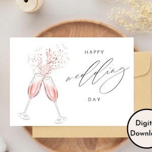 Biglietto di auguri per il giorno del matrimonio felice con bicchieri di vino - Download DIGITALE - Biglietto di nozze stampabile - Biglietto di congratulazioni per matrimonio stampabile - Biglietto stampabile