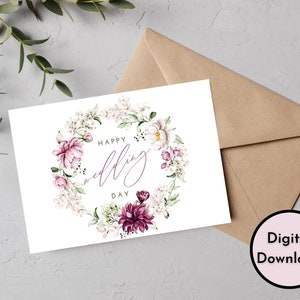 Floral Happy Wedding Day Card - DIGITALE Download - Afdrukbare trouwkaart - Afdrukbare bruiloft gefeliciteerd kaart - Afdrukbare bloemenkaart