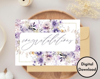 Elegant Floral Congratulations Card - DIGITAL Download - Printable Elegant Congratulations Card - Printable Floral Congratulations Card