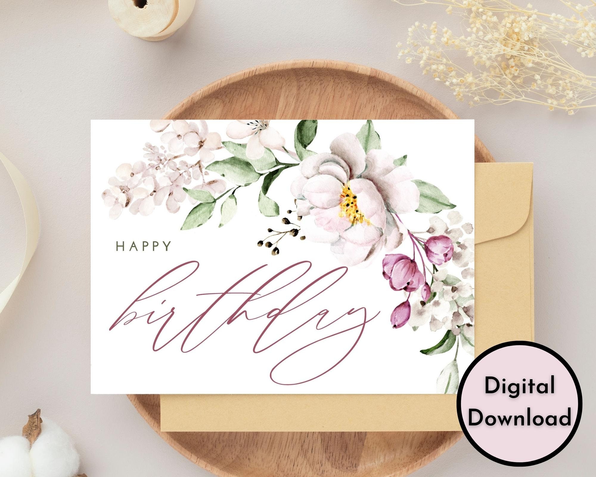 classy happy birthday card Images High Quality Grahic Elegant Floral Happy Birthday Card - DIGITAL Download - Printable ...