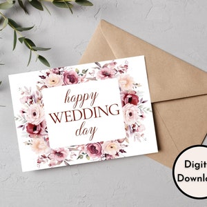 Floral Happy Wedding Day Card DIGITAL Download Printable Wedding Card ...