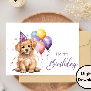 Tarjeta de feliz cumpleaños para niños - Descarga DIGITAL - Tarjeta de cumpleaños infantil imprimible con lindo cachorro - Tarjeta de feliz cumpleaños imprimible