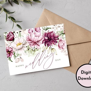 Bloemen elegante gelukkige trouwdagkaart - digitale download - afdrukbare trouwkaart - afdrukbare bruiloft gefeliciteerd kaart - afdrukbare kaart