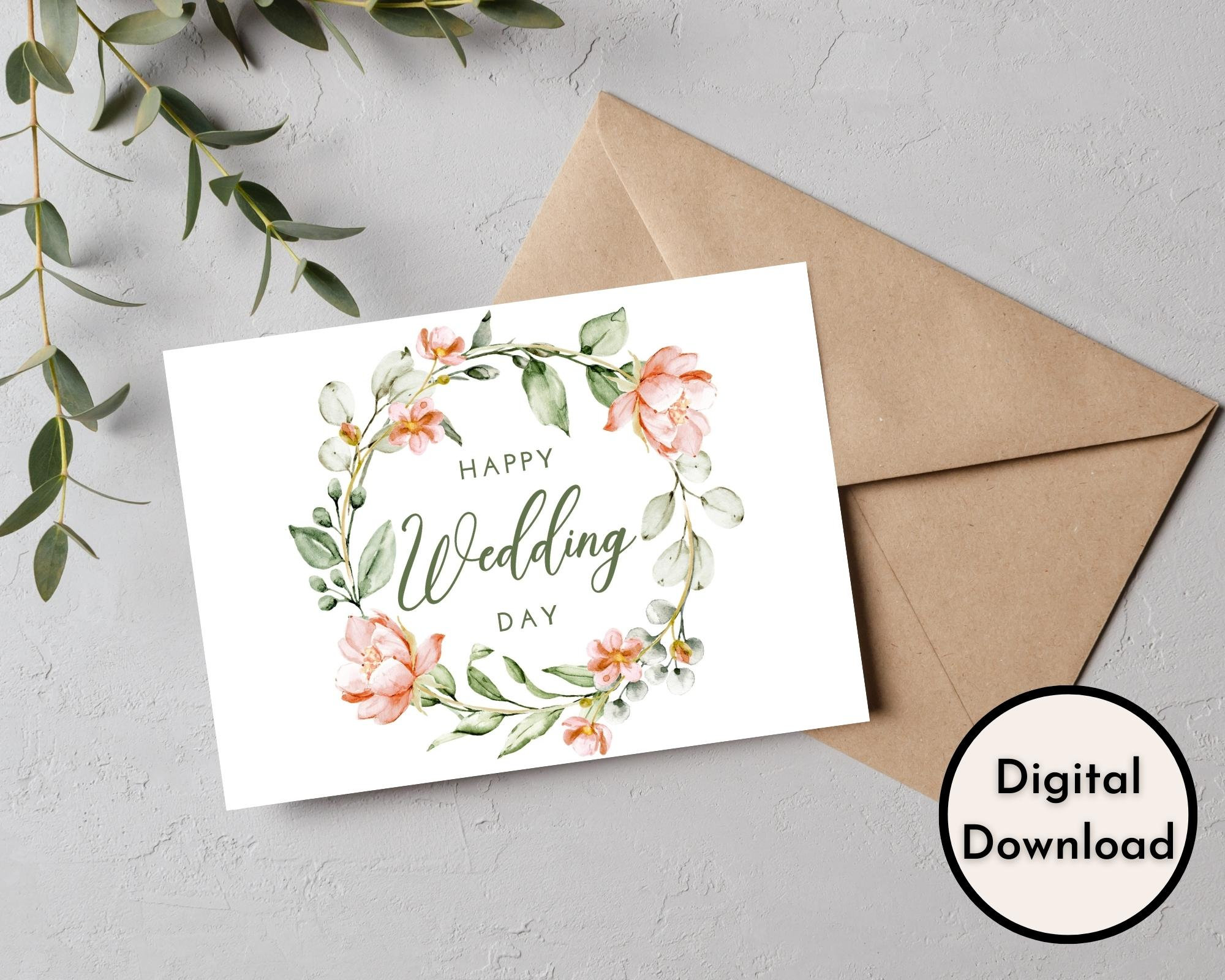 Floral Happy Wedding Day Card - DIGITAL Download - Printable Wedding ...