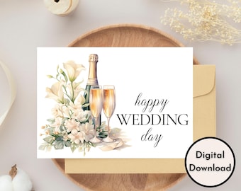 Floral Wine Happy Wedding Day Card - DIGITAL Download - Printable Wedding Card - Printable Wedding Congratulations Card - Printable Card
