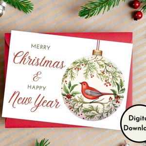 Joyeux Noël - Carte de bonne année - Téléchargement NUMÉRIQUE - Carte de Noël du Nouvel An imprimable - Carte de Noël avec une belle image d’ornement