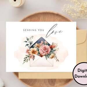 Cartão floral "Sending You Love" - Download DIGITAL - Cartão "Sending You Love" para impressão - Cartão de felicitações para impressão para entes queridos