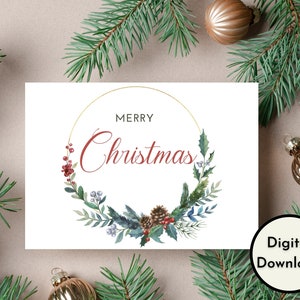 Cartolina di Natale - Download DIGITALE - Bella cartolina di Natale stampabile con una ghirlanda - Stampa 8,5 x 11 pollici - Taglia a 5 x 7 pollici