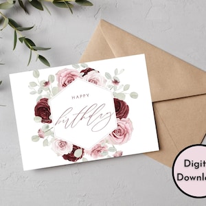 Carte de joyeux anniversaire florale - Téléchargement numérique - Carte d'anniversaire élégante imprimable - Carte de joyeux anniversaire imprimable - Carte de voeux imprimable