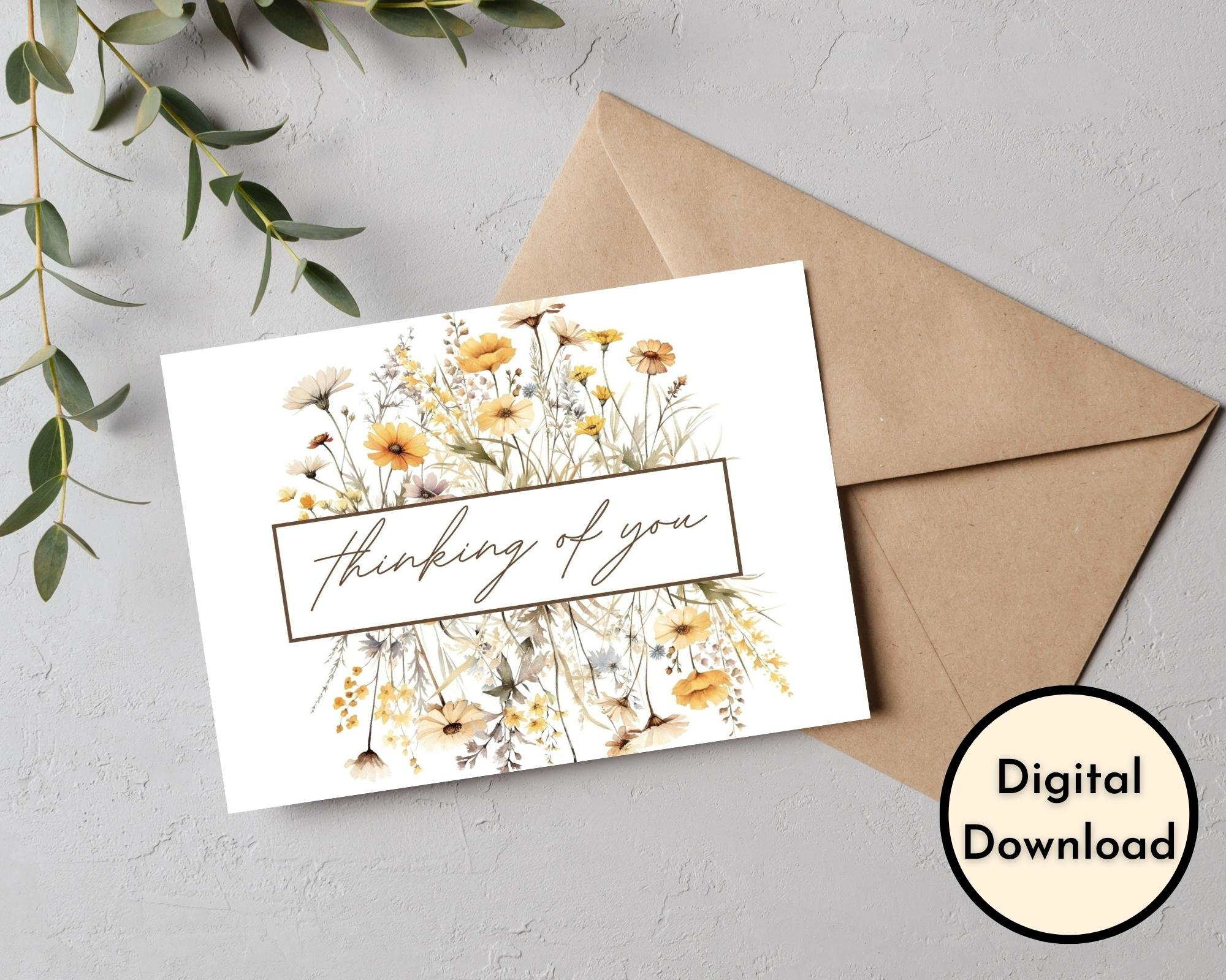 Floral Thinking of You Card - DIGITAL Download - Beautiful Printable ...