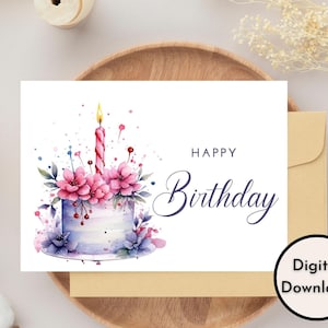 Happy Birthday Card - DIGITALE Download - Afdrukbare verjaardagskaart met bloementaart - Afdrukbare Happy Birthday Card - Afdrukbare BDay-kaart