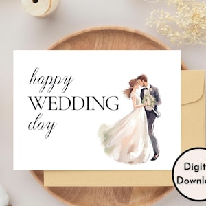 Élégant Happy Wedding Day Card - Téléchargement numérique - Carte de mariage imprimable mettant en vedette les nouveaux mariés - Carte de félicitations de mariage imprimable