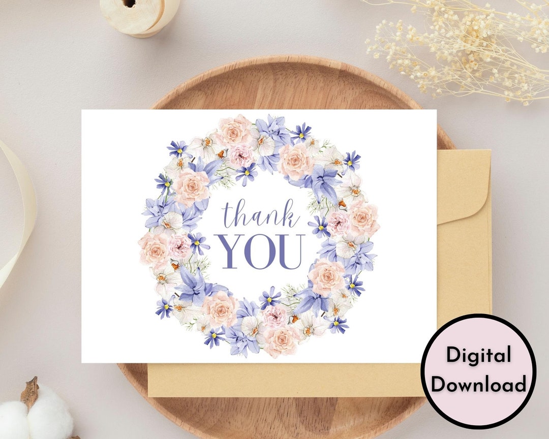 Floral Thank You Card - DIGITAL Download - Printable Thank You Card ...