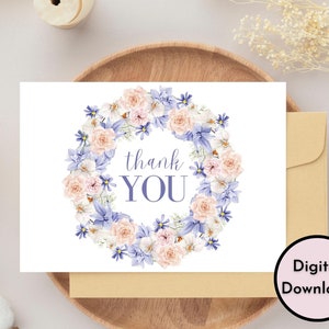 Carte de remerciement florale - Téléchargement numérique - Carte de remerciement imprimable avec fleurs aquarelles - Impression 8,5 pouces par 11 pouces - Coupe à 5 pouces par 7 pouces