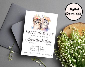 Gepersonaliseerde Save The Date met schattige katten - DIGITAAL JPG-BESTAND - 5 bij 7 in - Afdrukbare Save The Date - Catlovers Wedding Save The Date