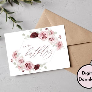 Carte de joyeux anniversaire florale élégante - Téléchargement numérique - Carte d'anniversaire élégante imprimable - Carte de joyeux anniversaire imprimable - Carte imprimable