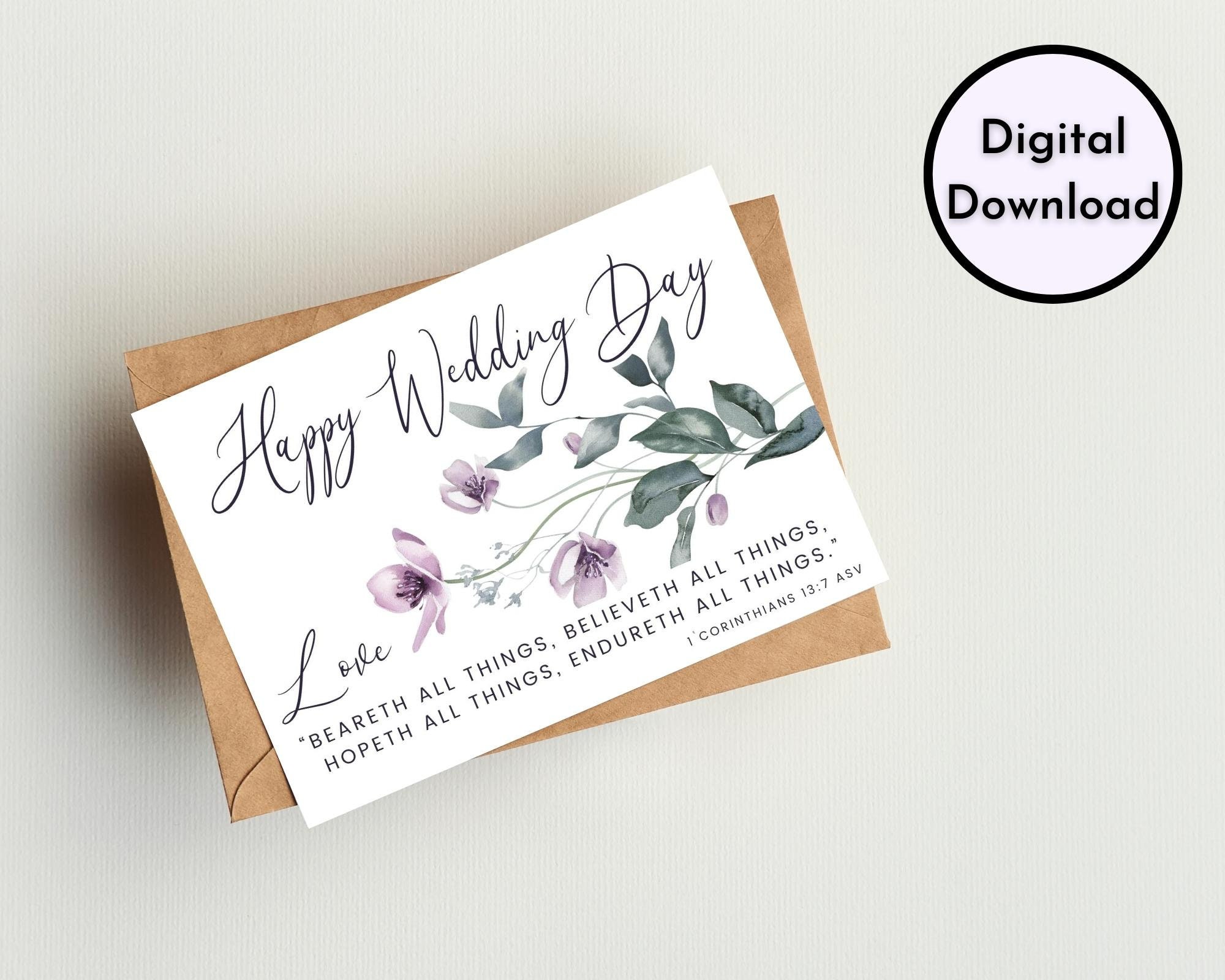 Happy Wedding Day Card DIGITAL Download Printable Christian Wedding ...