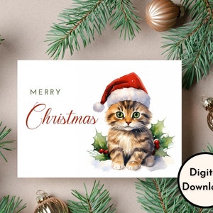 Cartão de Feliz Natal - Download DIGITAL - Lindo cartão de Natal para impressão com um gato fofo - Impressão 8,5 pol. por 11 pol. - Corte em 5 pol. por 7 pol.