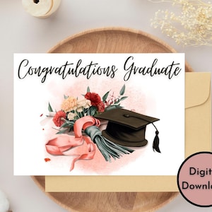 Gefeliciteerd Graduate - Floral Afstudeerkaart - DIGITALE Download - Afdrukbare Afstudeerkaart - Print 8,5 bij 11 inch - Gesneden tot 5 bij 7 inch