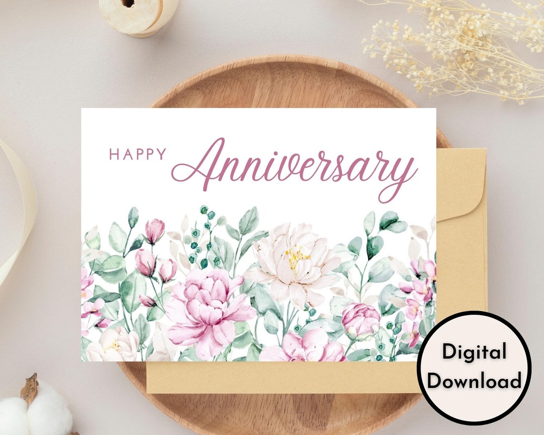 Happy Anniversary Card - DIGITAL Download - Printable Floral Happy ...