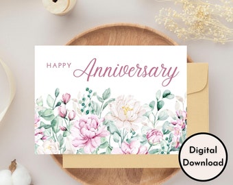 Happy Anniversary Card - DIGITAL Download - Printable Floral Happy Anniversary Card - Printable Anniversary Card - Printable Card