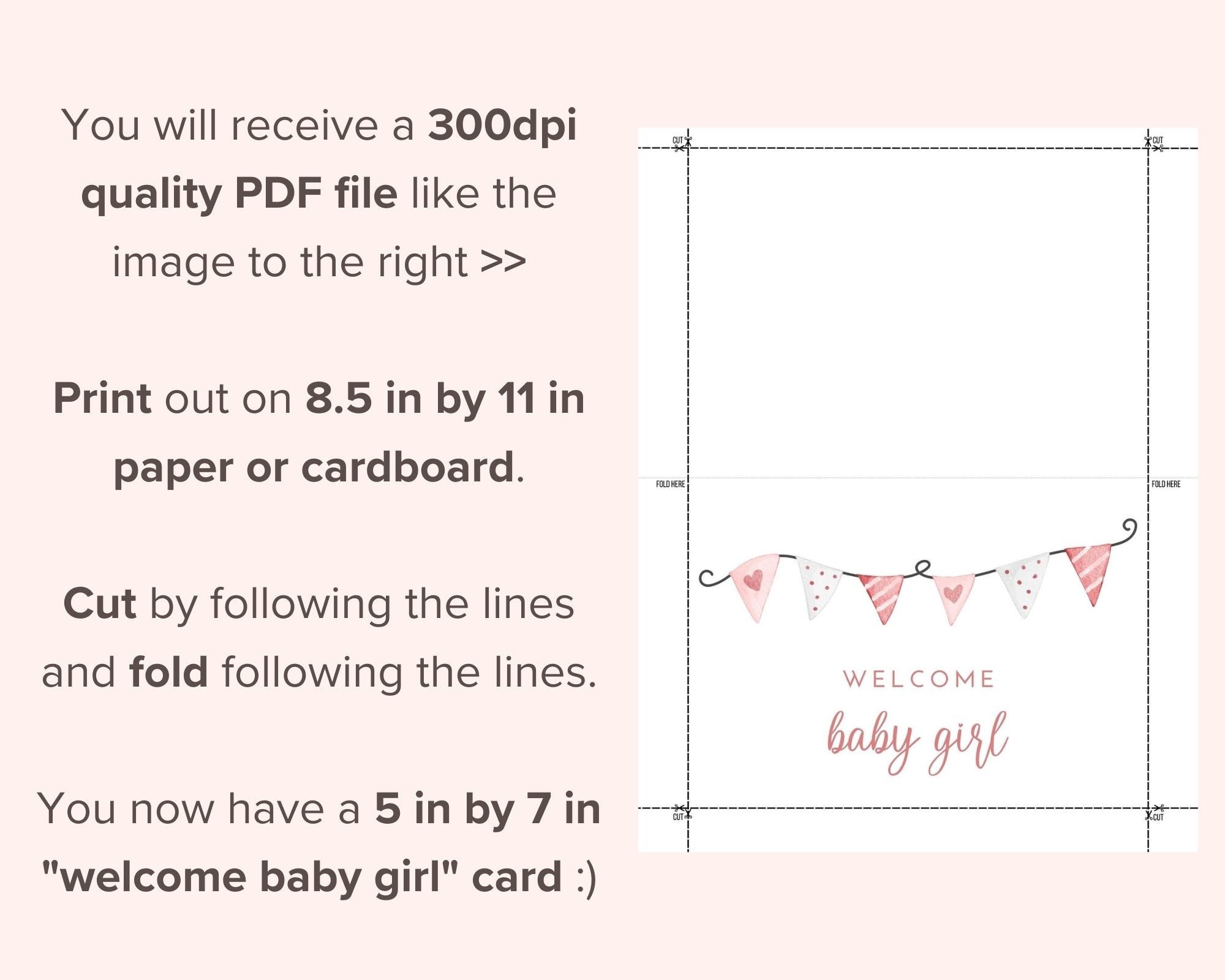 Welcome Baby Girl Card DIGITAL Download Printable Welcome Baby Girl ...