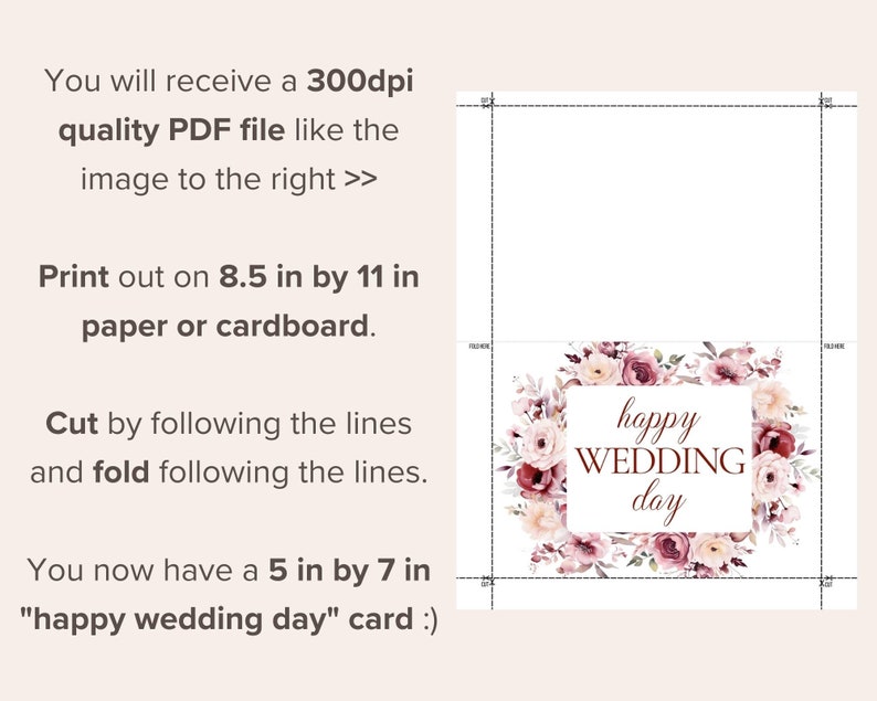 Floral Happy Wedding Day Card DIGITAL Download Printable Wedding Card ...