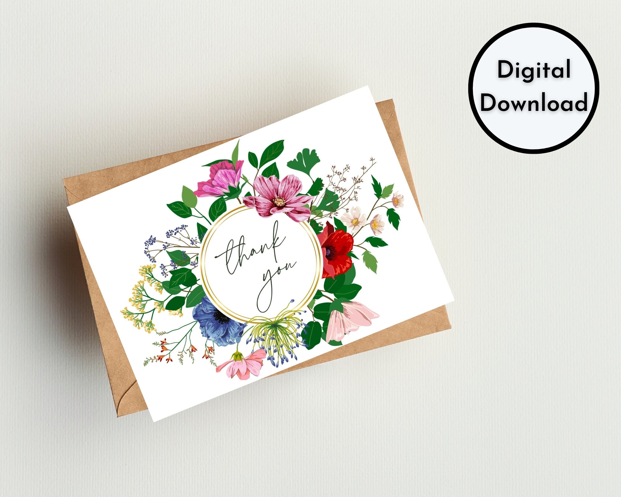 Floral Thank You Card - DIGITAL Download - Beautiful Printable Floral ...