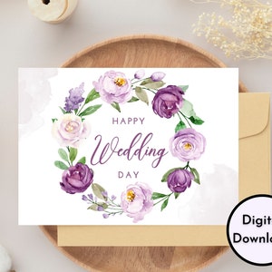 Floral Happy Wedding Day Card - DIGITAL Download - Printable Wedding Card - Printable Wedding Congratulations Card - Printable Card