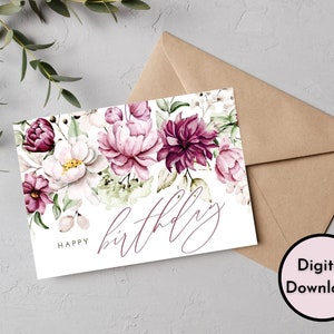 Elegante Blumen Geburtstagskarte - DIGITALER Download - Druckbare Elegante Geburtstagskarte - Druckbare Happy Birthday Karte - Druckbare Karte