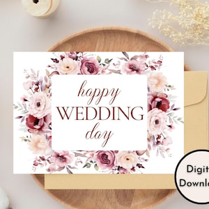 Florale glückliche Hochzeitstag Karte - DIGITALER Download - druckbare Hochzeitskarte - druckbare Hochzeitsglückwunschkarte - druckbare Karte