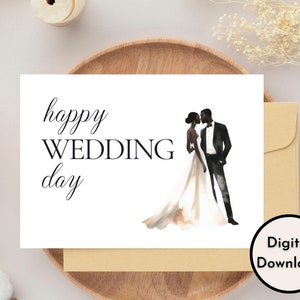 Tarjeta elegante del día de la boda feliz - Descarga DIGITAL - Tarjeta de boda imprimible con recién casados - Tarjeta de felicitación de boda imprimible