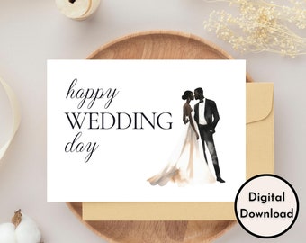 Elegant Happy Wedding Day Card - DIGITAL Download - Printable Wedding Card Featuring Newlyweds - Printable Wedding Congratulations Card