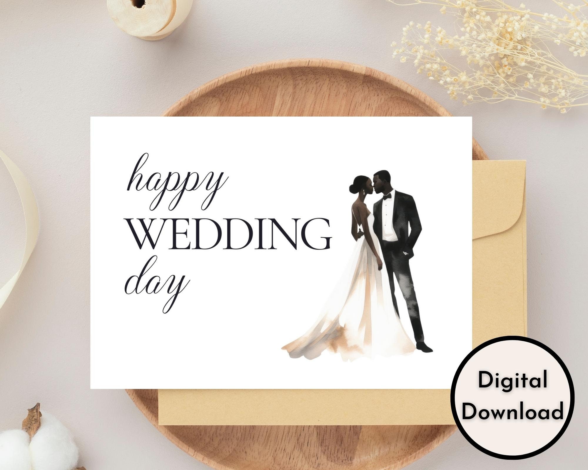 Elegant Happy Wedding Day Card DIGITAL Download Printable Wedding Card ...