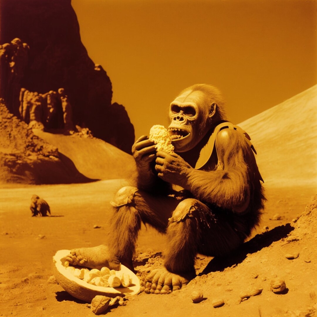 An Ape Eating A Banana on Mars Digital Print - Etsy