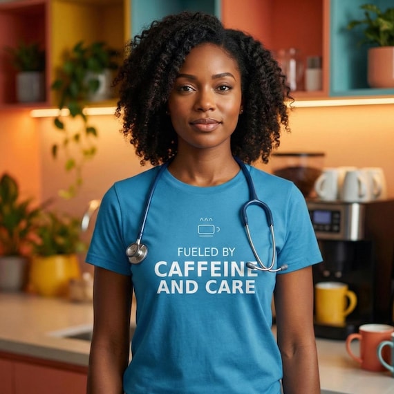 Fueled by Caffeine and Care T-Shirt | Coffee Lover Typography Tee