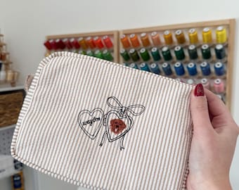 Custom Dog Embroidered Makeup Bag, Heart Locket Pet Memorial
