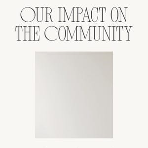 May include: A cream-colored graphic with the text "OUR ACHIEVEMENTS IN 2025" at the top, followed by "OUR IMPACT ON THE COMMUNITY" in a large, elegant font. A white rectangle is centered below the text, with the phrase "Demonstrating our effectiveness and commitment" at the bottom.