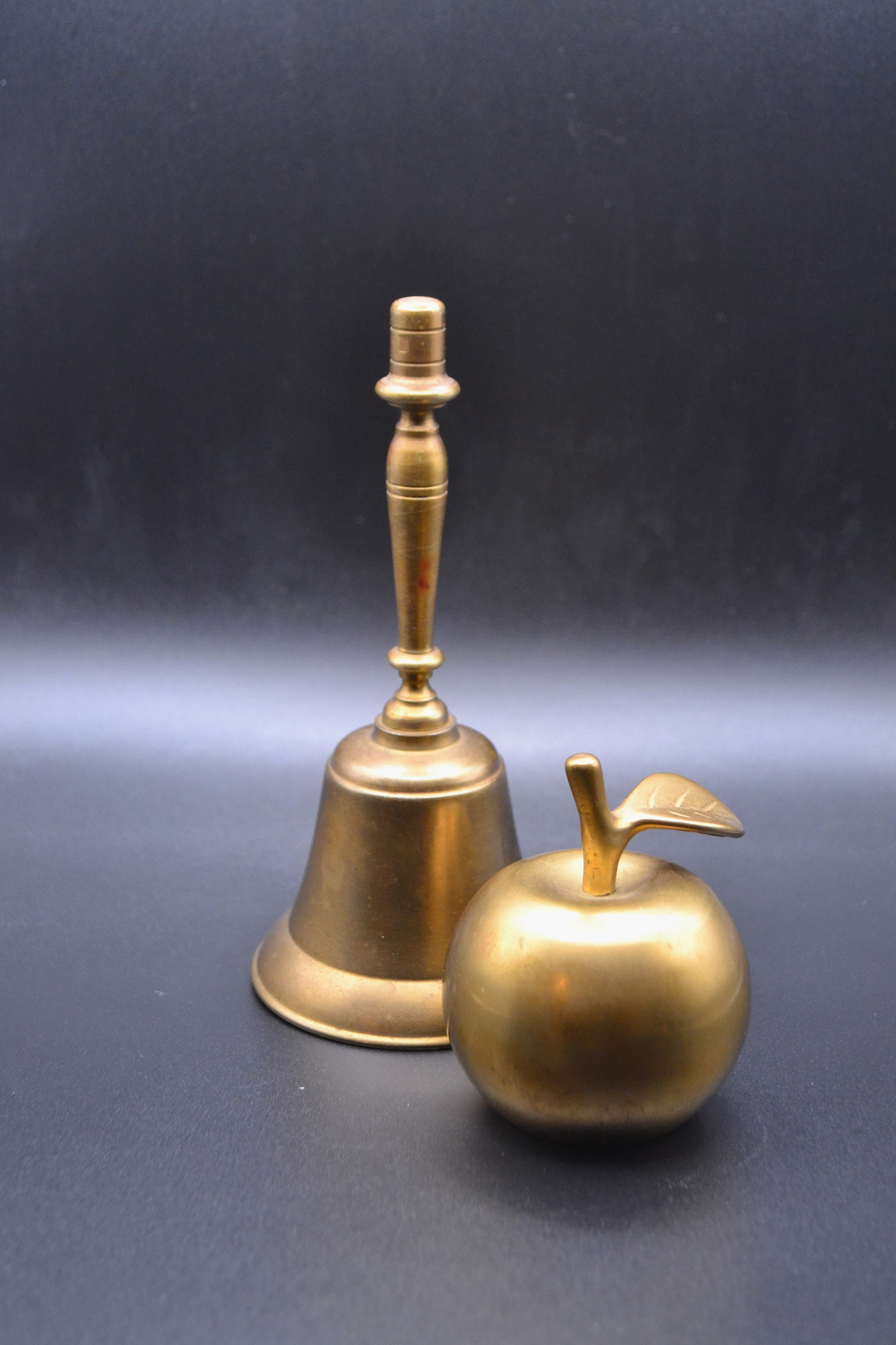 Solid Bell Pair of Vintage Solid Brass Bells. A Cute Apple & A Great Sounding ...