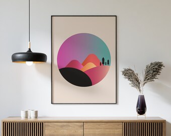 Abstract Landscape Wall Art Mid Century Modern Art Print Mountain Wall Art Living Room Décor Minimalistic Mountain Art Download Digital