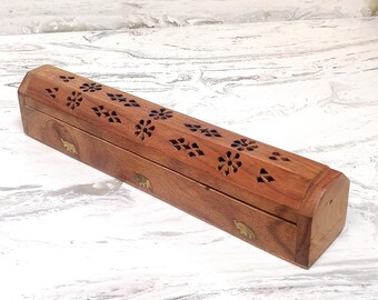 Brass Elephants Med Tone Wood Incense Burner Box Nice Warm Cinch Patina