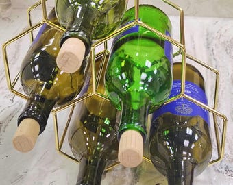 Mid Century-Style Gold Honeycomb 5 Bottle Multi Position Modern Wine Rack
