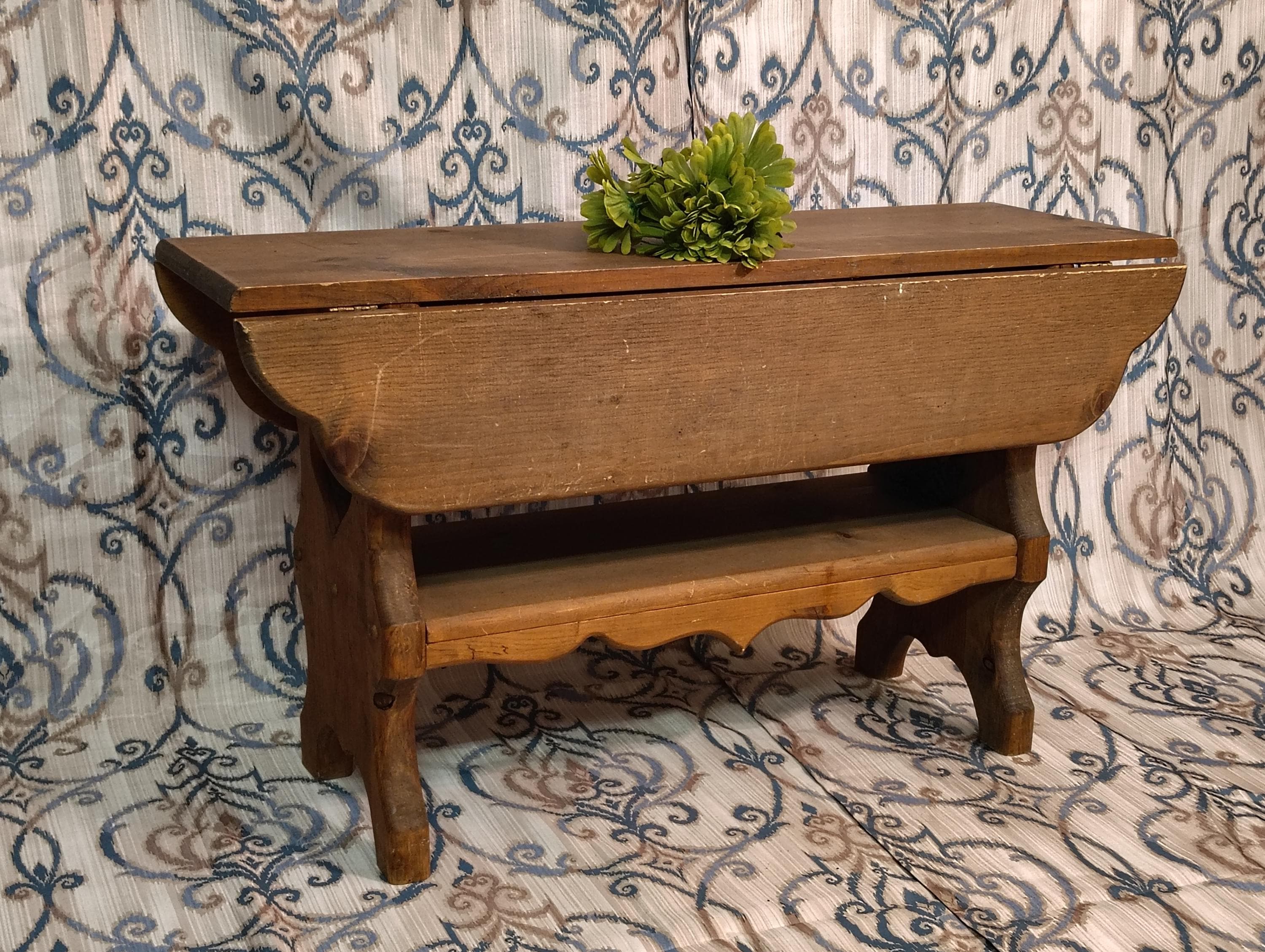 Rustic Primitive Style Wood Craft Drop Leaf Coffee Table Heart