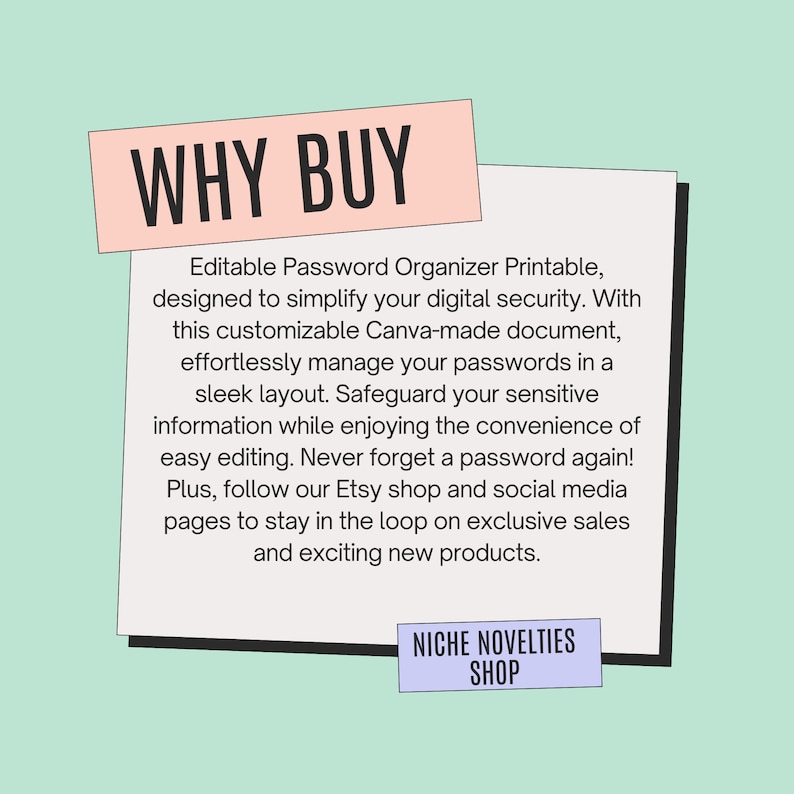 Pink Password Organizer Printable Editable Canva Template for Stylish ...